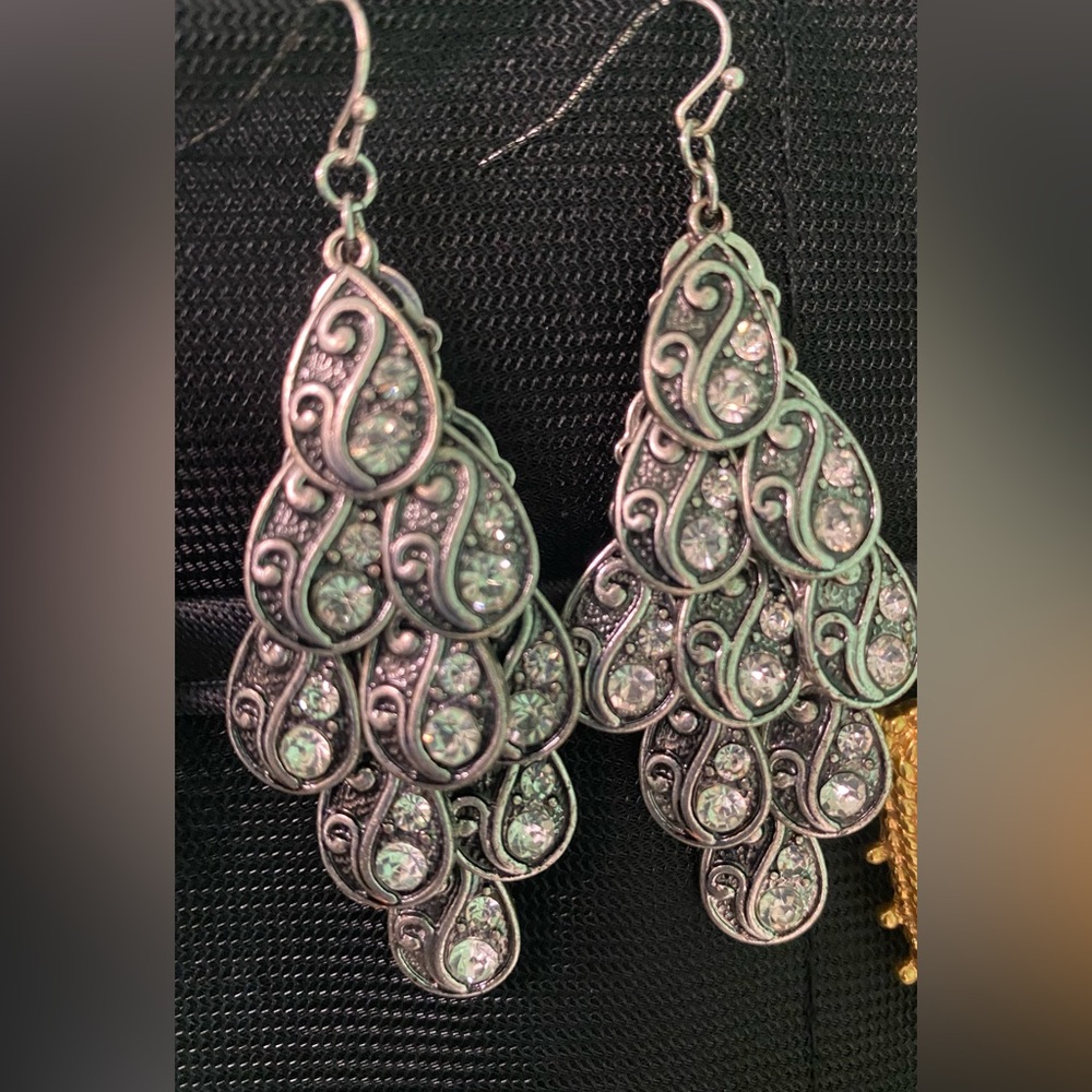 Silver and black dangle earrings